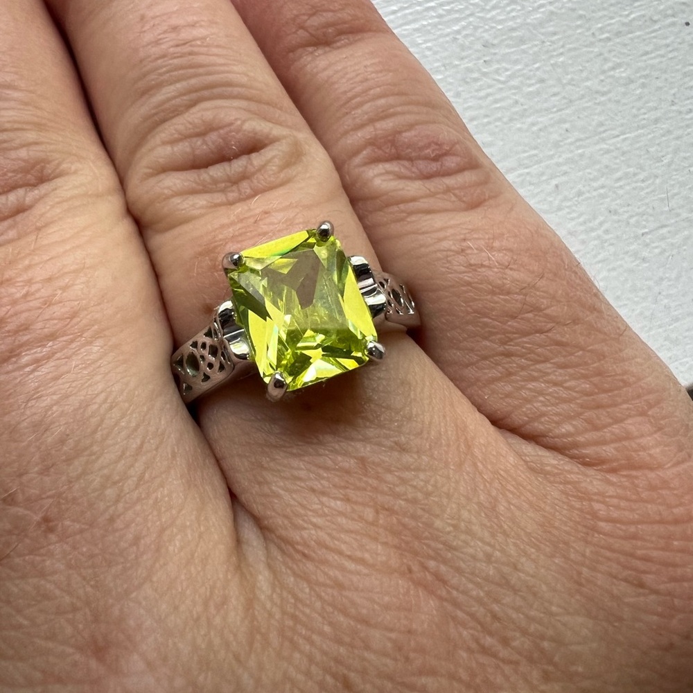 Lia Sophia Silver Ring with Lime Green Gemstone